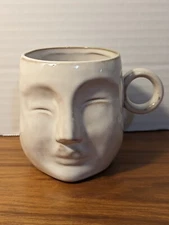 Bloomingville Stoneware Face, Cream Color Glazed, Coffee Mug.