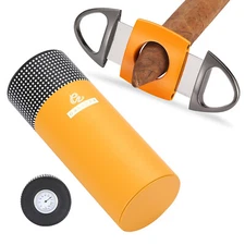 Galiner Yellow Travel Cigar Tube Humidor Case Cigar Cutter Cedar Wood Humidifier