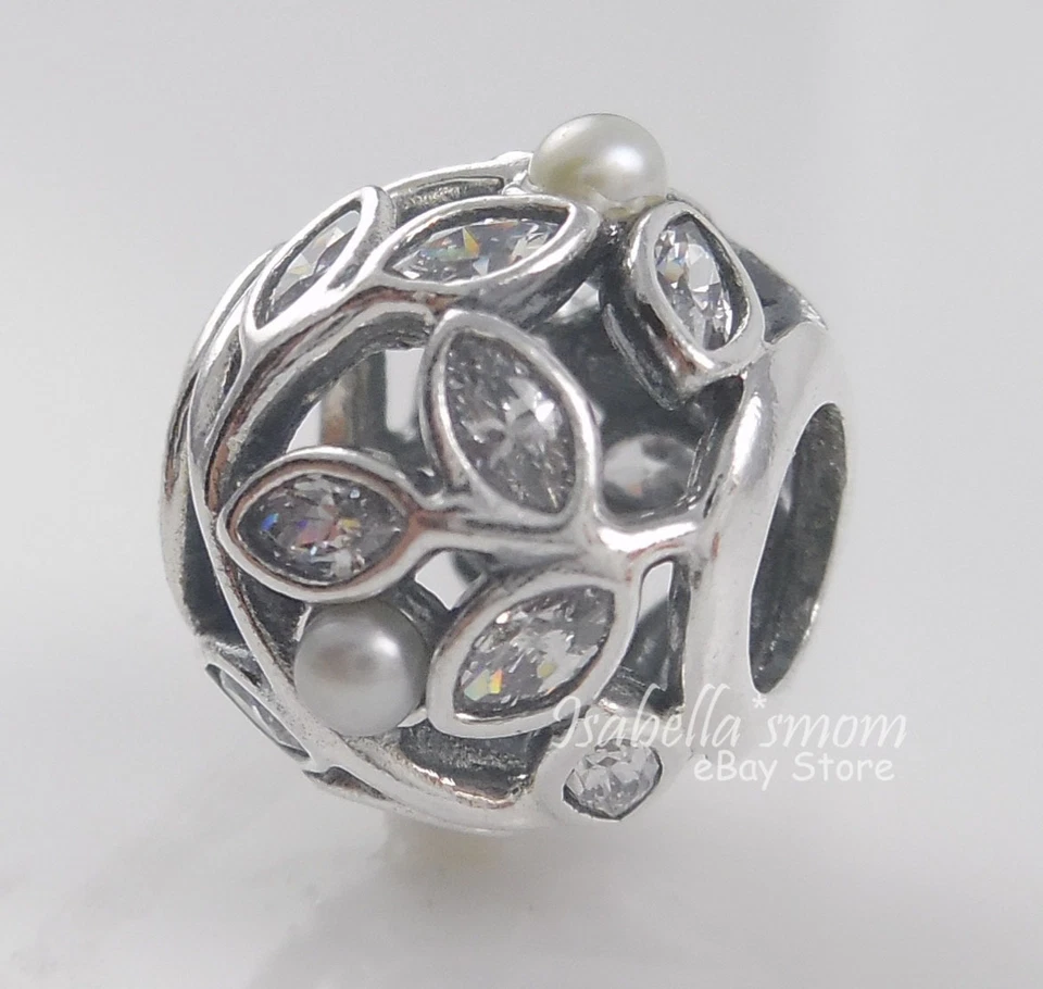 Lumineuse Feuilles Authentique Pandora Argent / Blanc Perle/Transparent Cz À / - Photo 3/3