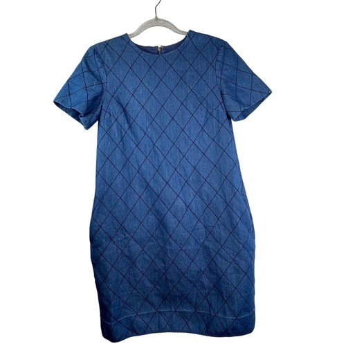 Kate Spade Size 2 Quilted Denim Shift Dress, blue, argyle stitching - Picture 10 of 14