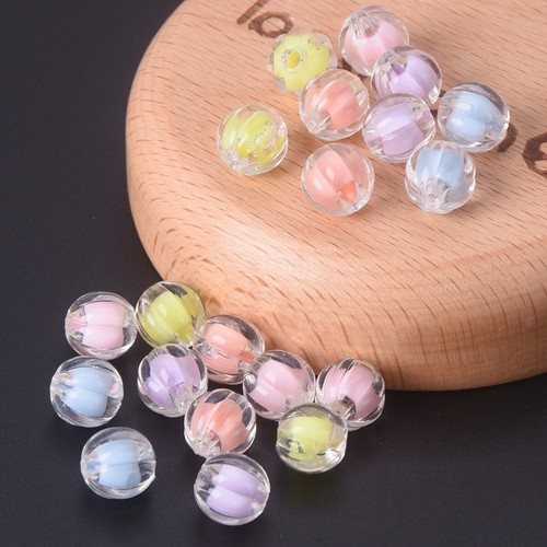 50pcs Candy Color 10mm Round Pumpkin Shape Acrylic Plastic Loose Beads DIY Lot - Picture 2 of 9
