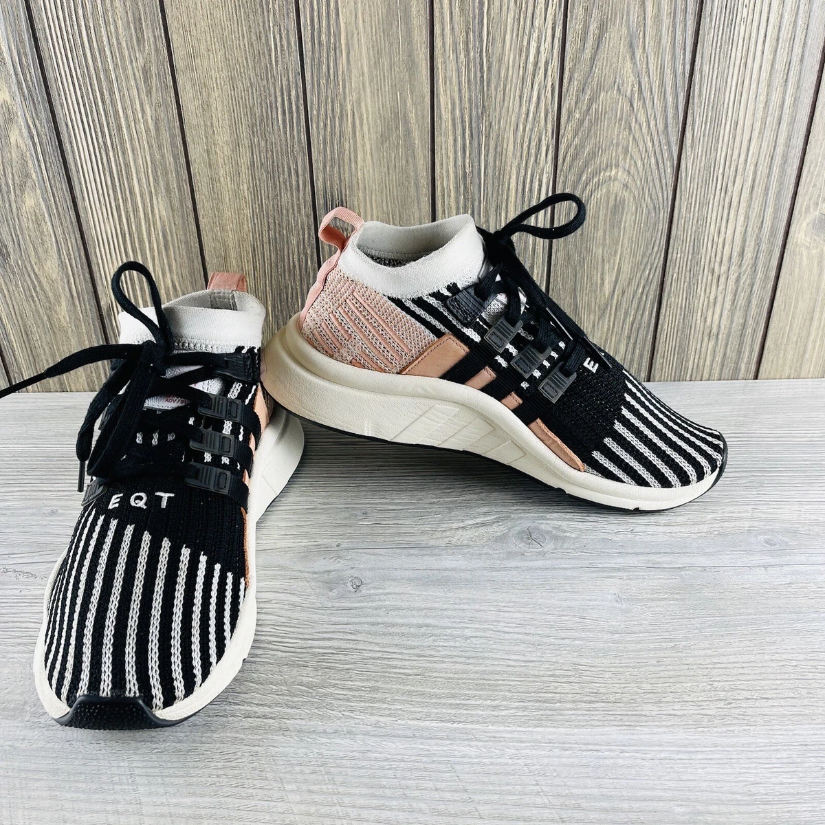 Adidas EQT Support Running Shoes Black White Pink Knit Sneakers Men s Size 8.5