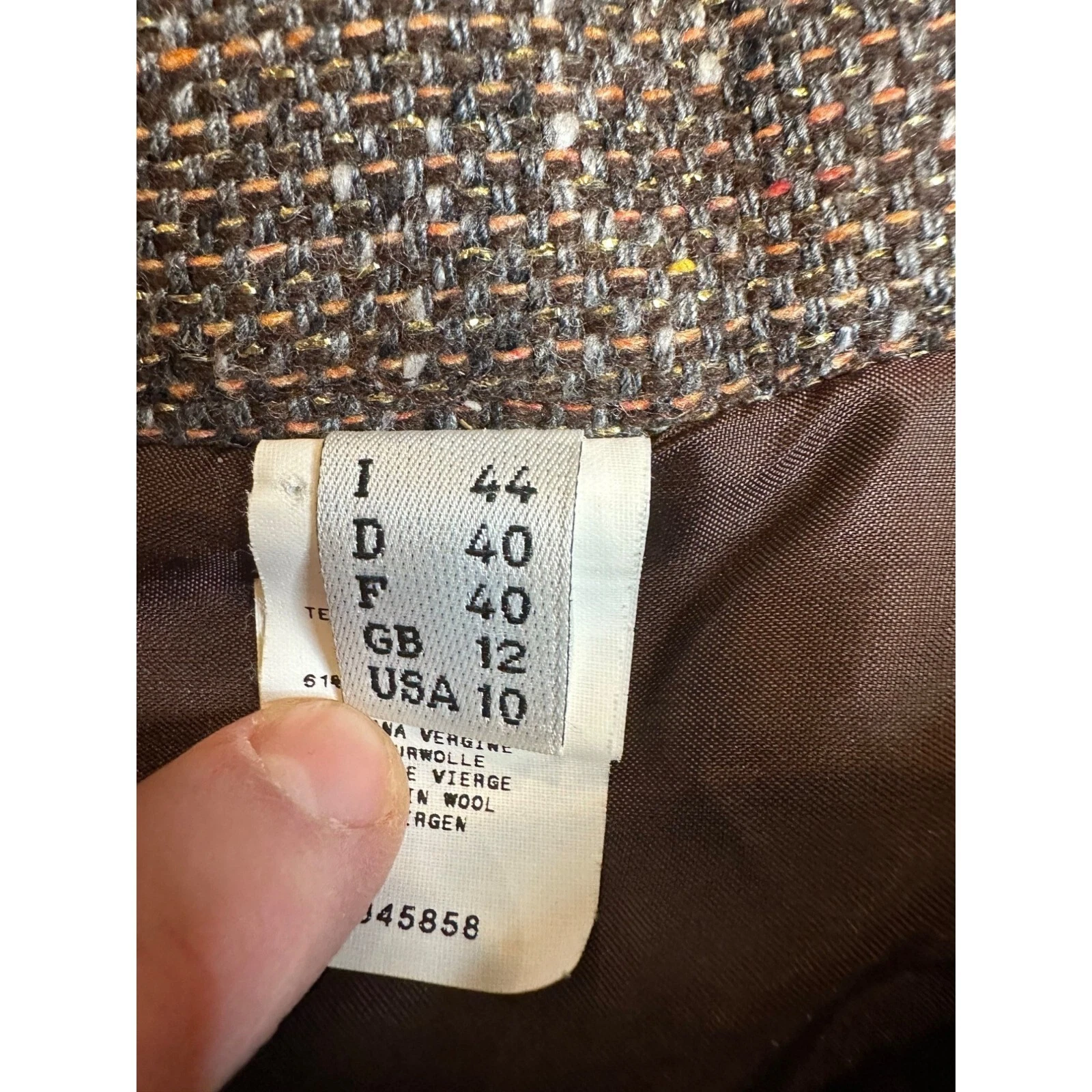 Pantalone donna Moschino misto lana marrone tweed orlo sfilacciato TG 10 carriera ufficio
