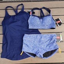 TYR Womens Mantra Lily Racerback Top Boy short Set  Tank Grey/blue Size S NEW