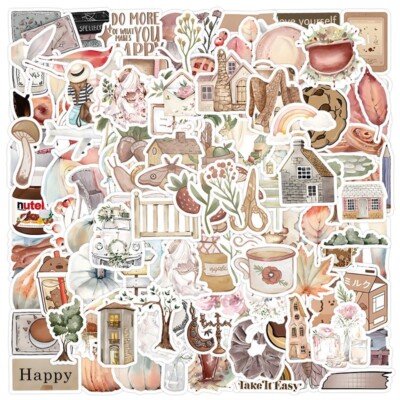 100pcs RETRO COTTAGECORE Vintage Stickers, Bikes Books Flowers Rainbow, #224-1