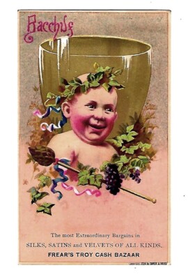 c1890's Trade Card Frear's Troy Cash Bazaar, Silks, Satins & Velvets of All Kind