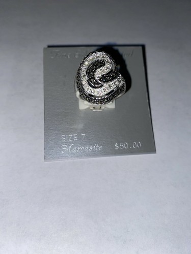 Fine Silver Plated Women Genuine Marcasite Size 7 Swirl Ring $50 - Picture 3 of 8