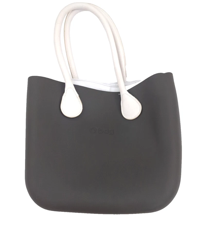 Bolso de hombro O BAG para mujer gris y blanco con inserción de lona extraíble de goma Foto 3 de 4