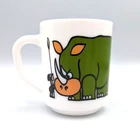 Arcopal France Cup Vintage Milk Glass Rhino with Caveman EUC
