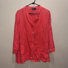 Fenini Womens Orange Linen Button Up Jacket XL Pockets Flowy Quiet Luxury Classy