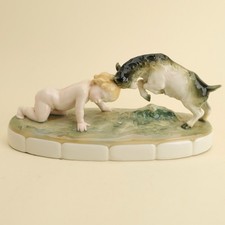 Georg Kemper German Porcelain Passau Child with Billy Goat Sculpture Figure