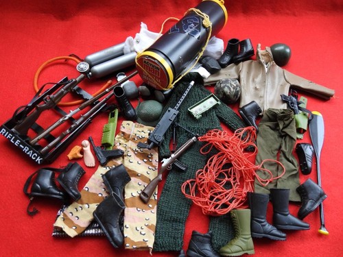 ACTION MAN VINTAGE FINALES 1960-70 LOTE DE TRABAJO ARMAS ROPA ACCESORIOS REPUESTOS ETC