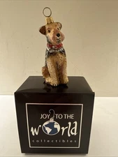 Joy to the World Airedale Dog  Polish Glass Ornament Original Box
