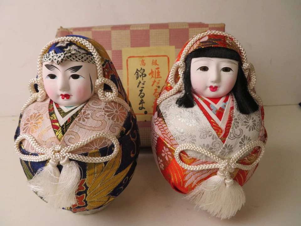 Juego Hime Daruma (2) Showa Era Como Nuevo Hecho a Mano - Muñecas Nishiki, En Caja, 12 cm Foto 2 de 3