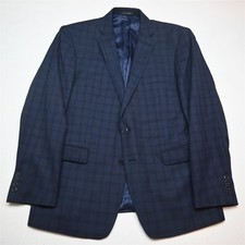 Calvin Klein 46R Blue Plaid 100 Wool Extreme Slim Blazer Suit Jacket Sport Coat