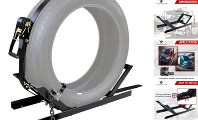  Semi-Truck Spare Tire Rack, Adjustable Tire Carrier, Ratchet Strap Chain, 