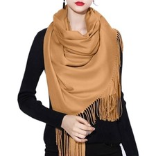 100 Wool Scarf for Women, Winter Shawl Wrap, Soft Warm Elegant Golden Camel
