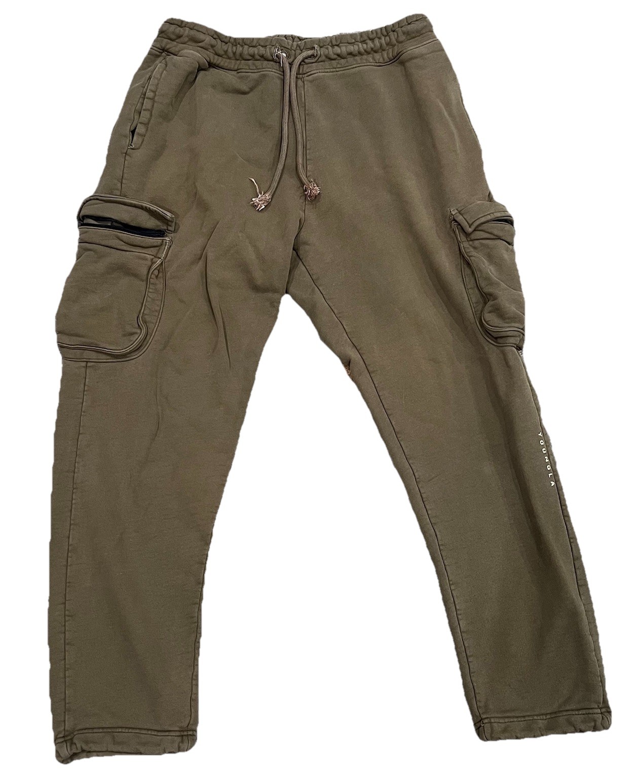 Young LA Pants Mens XL Brown Cargo Sweatpants Joggers Drawstring Stretch