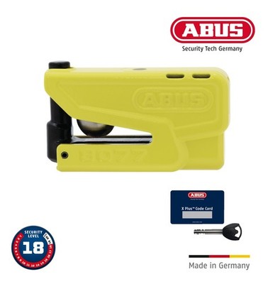 ABUS GRANIT Detecto XPlus 8077 2.0 GELB DISKLOCK MIT ALARM FÜR AUTO UND MOTORRAD