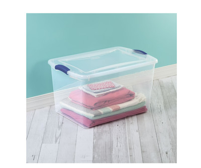 Sterilite 66 Qt Clear Storage Bin Latching Lid Stackable Plastic Container Blue 