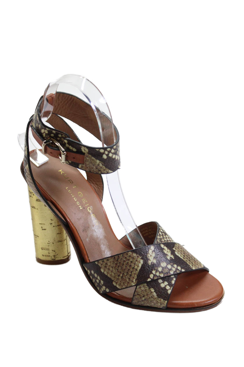 Kurt Geiger London Womens Leather Ankle Strap Heeled Sandals Brown Size 8Free Shipping in US $100+ Orders | $6.95 Orders Below
