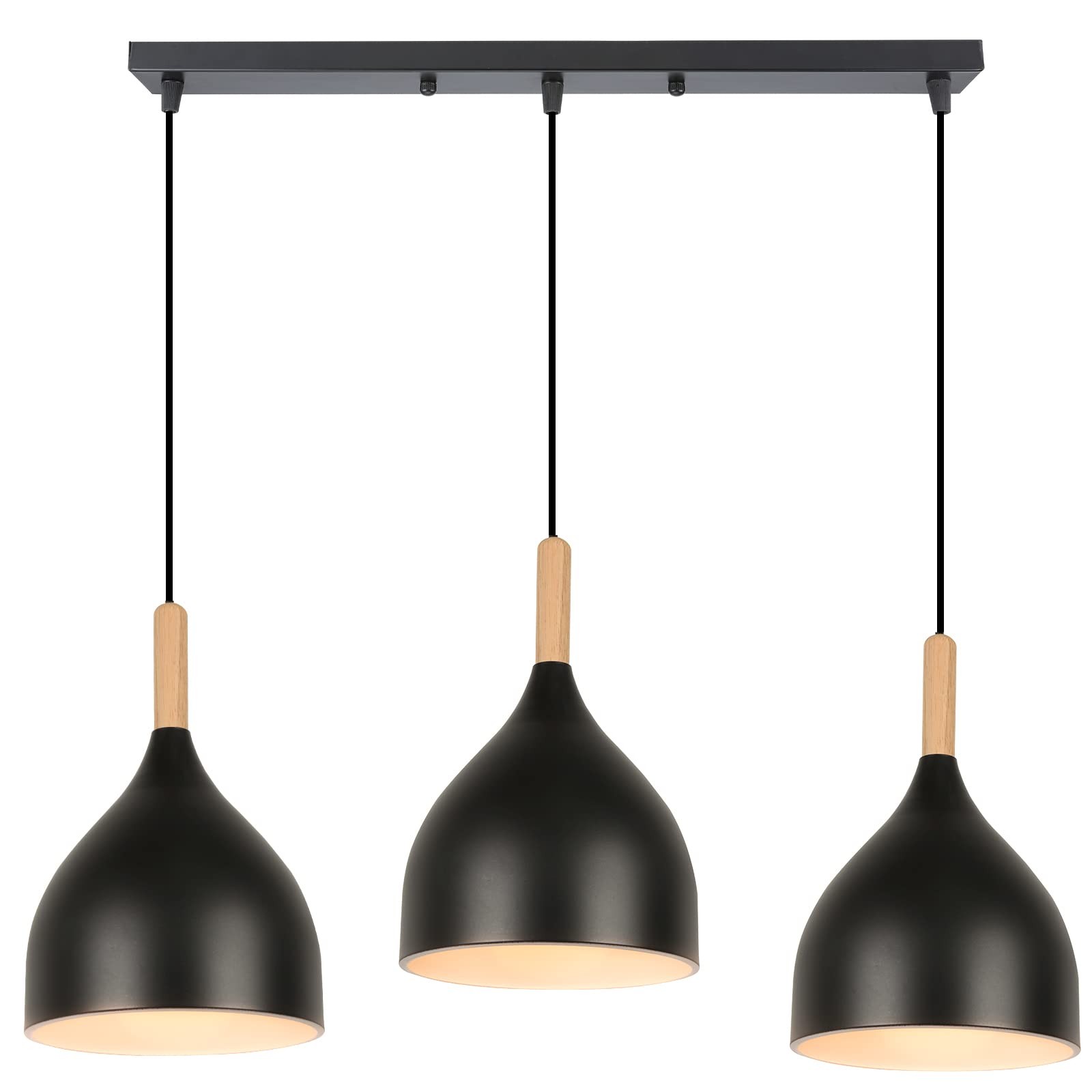 Lustre industriel noir E27 à triple foyer en acier robuste pour intérieur moderne
