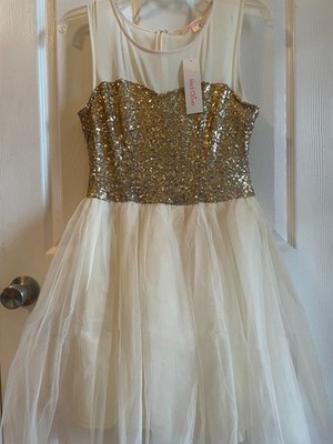 RED CLOVER-GOLD SEQUIN & IVORY TULLE PARTY DRESS-Juniors Size Large 11/13  NWT | eBay