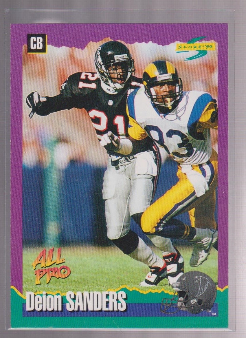 Deion Sanders. #4 Football Cards 1994 Panini Score trading card — raw and PSA graded price guide