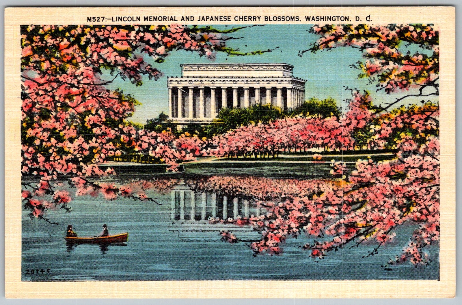Vtg Linen Postcard Lincoln Memorial Cherry Washington, DC 1930s