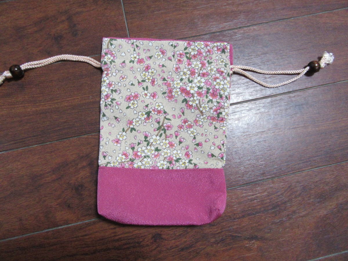 Unused cherry blossom pattern drawstring Japanese… - image 1