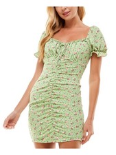 CITY STUDIO Womens Body Con Short Dress Green Tie Short Sleeve Party Juniors 1