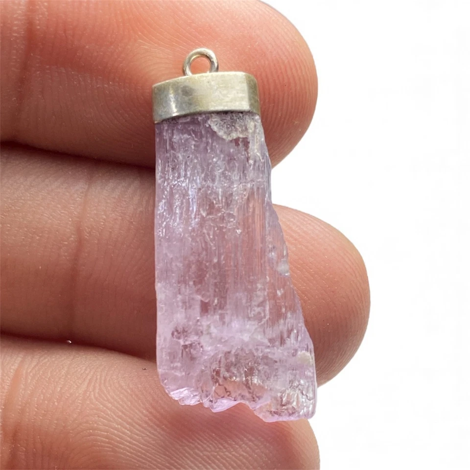 Colgante de joyería de plata de ley 925 hecho a mano con piedras preciosas de kuncita rosa-forma natural Foto 3 de 3