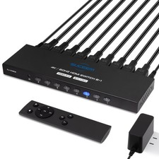 4K 60Hz HDMI Switch 8 in 1 Out, HDMI Switcher Selector Box with IR Remote Con...