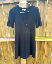 Madewell Black V-Neck Puff Sleeve Button Front Knit Stretch Mini Dress XS