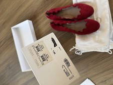 Chloé Women’s Red Suede Scalloped Ballet Flats Slip-On Round Toe US 6.5