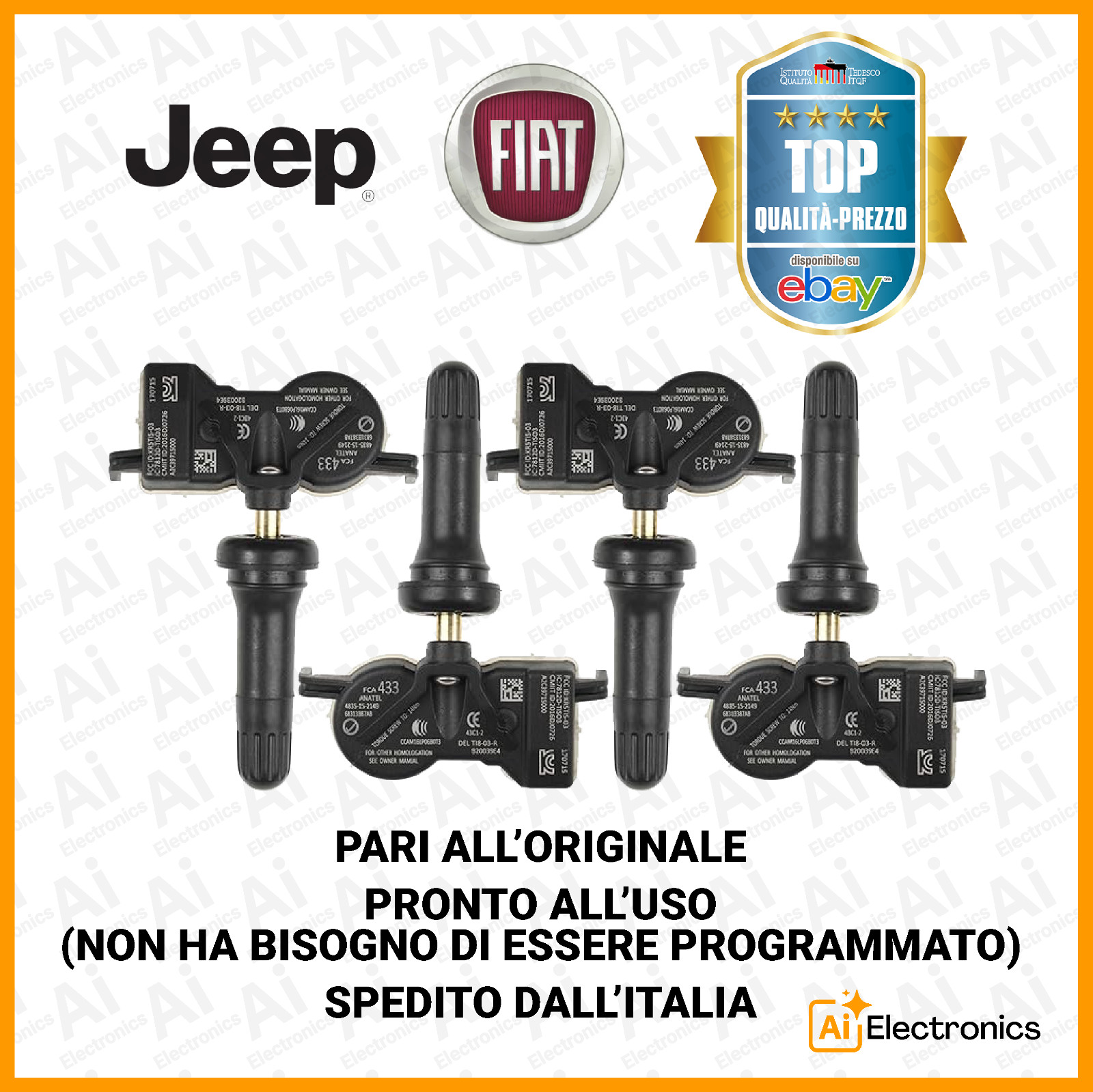 4 sensori TPMS per Jeep Renegade e Compass