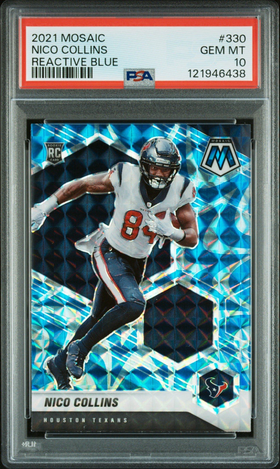2021 Panini Mosaic Rookies Nico Collins #330 Mosaic Reactive Blue (RC) PSA 10