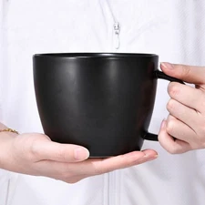 Matte Black Big Coffee Mug 30 oz Ceramic Tea Cup Extra Large Soup Bowl with H...