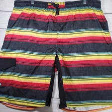 Burnside Mens Swim Trunks Shorts Size XL Black Red Striped