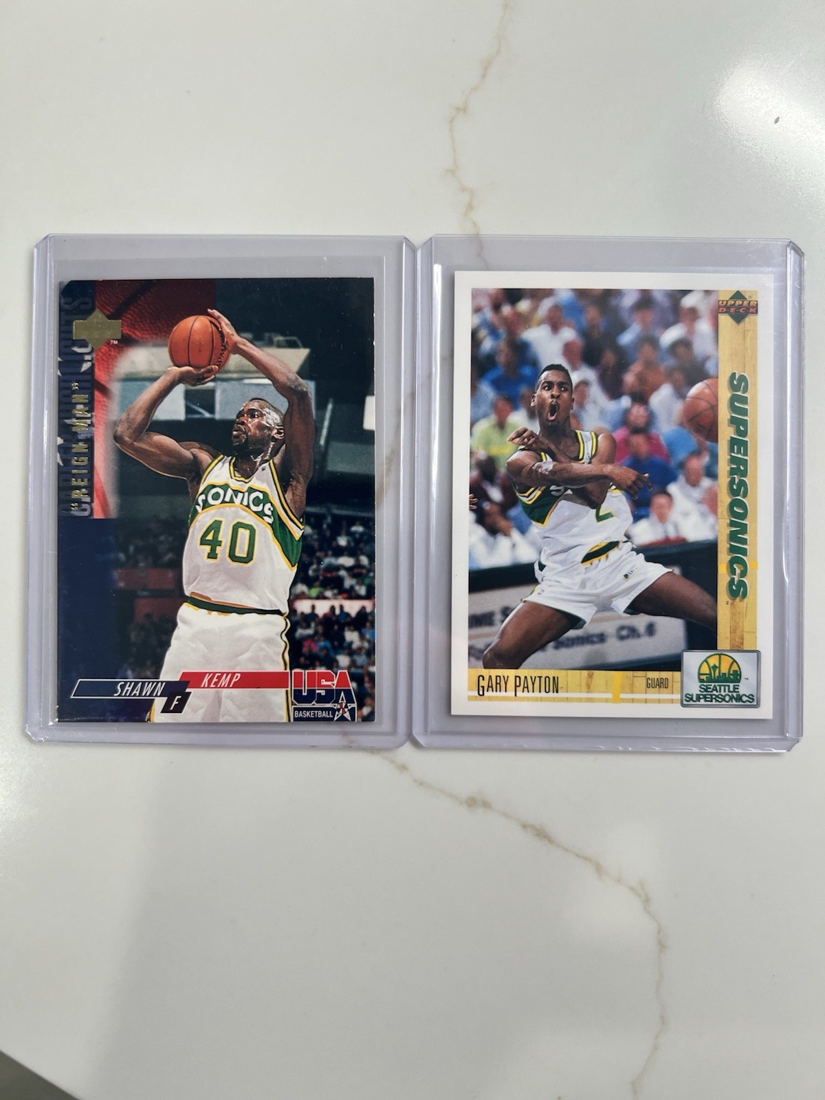 1991 Upper Deck Gary Payton #153 & 1994 Upper Deck USA Shawn Kemp #172 Sonics