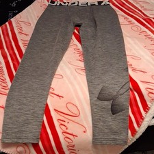 Under Armour ColdGear Compression Girls YLG Gray/Black Ankle Leggings Logo