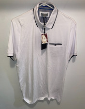 Ted Baker London Derry Flat Knit Collar Polo Shirt White Mens 5 L NEW NWT