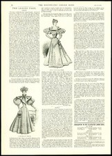 1896 Antique Print - FASHION Ladies Page Dresses Travelling Pelise Ball  (176)