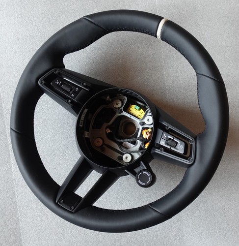PORSCHE 19 23 992 CARRERA T BLK LEATHER M F STEERING WHEEL CHALK TOP & BLK STICH - Picture 15 of 24