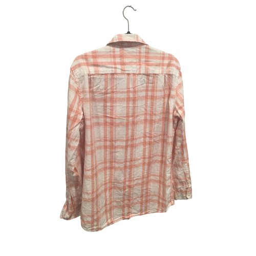 L.L. Bean Womens Linen Shirt Medium Tall White Pink Plaid Beachy Gorpcore Preppy - Picture 4 of 10