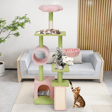 65" Tall Flower Cat Tree Tower, Indoor Cute Cat Climbing Tower with Cat Condo, B