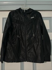 Fila Sport Black Women s windbreaker full zip Cinch Waist W/ Hood Pockets, Med