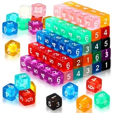 100 Pcs 16mm Dice Set Bulk, 6 Sided Standard Colored Dices with Numbers, D6 P...
