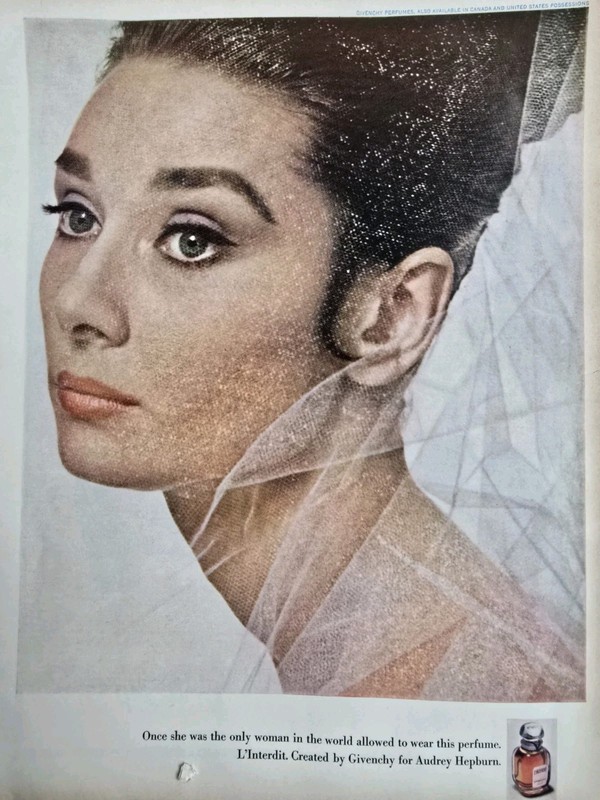 1967 Givenchy L'Interdit Perfume Audrey Hepburn Veil vintage Ad