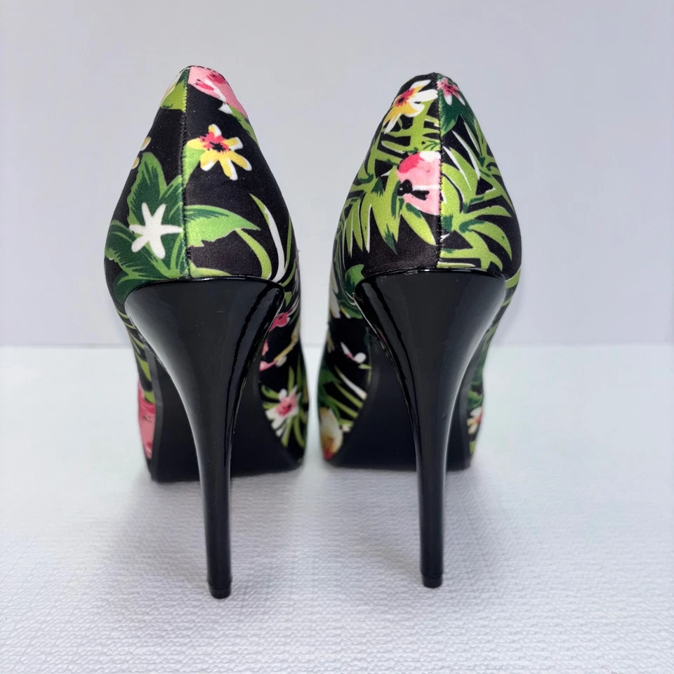 Pin Up Couture Floral Heels Peep Toe Ruffle Stiletto Tropical Women's Size 10 - Image 3 of 4